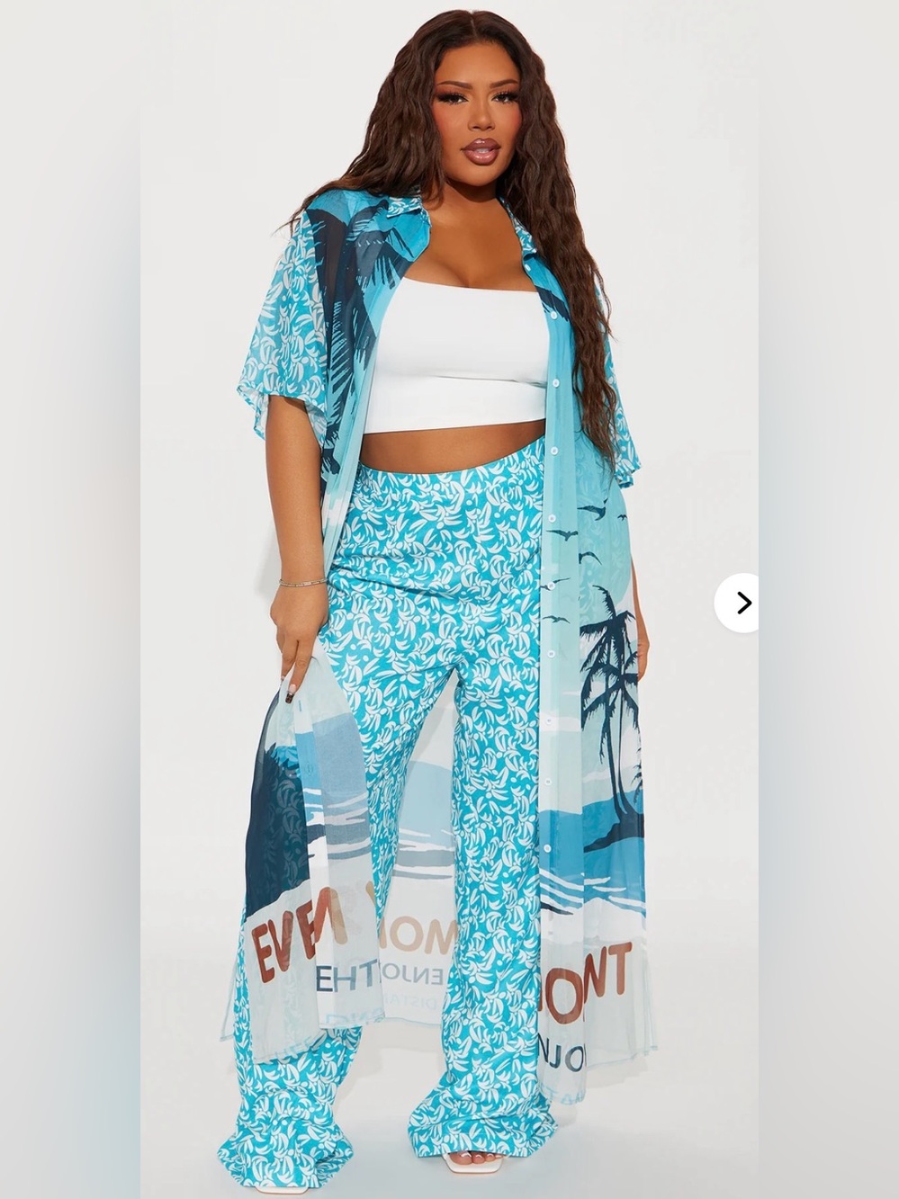 Blue Tropical Print 2 Piece Wide-Leg Pants Set